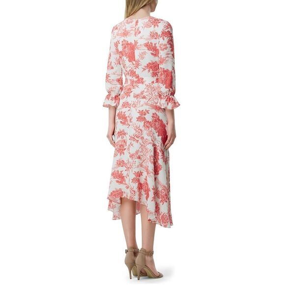 New! TAHARI Women's Floral Print Belted Crepe Faux Wrap Dress 3/4 Sleeve Size 8 - Picture 2 of 4